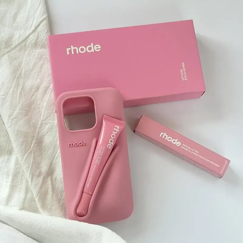 Lipstick & Ribbon Silicone Smartphone Case with Lip Gloss - Handheld Protector Casing for iPhone 13,14,15,16,17 Pro Max Plus, Compatible with Smartphones & Cellphone Devices