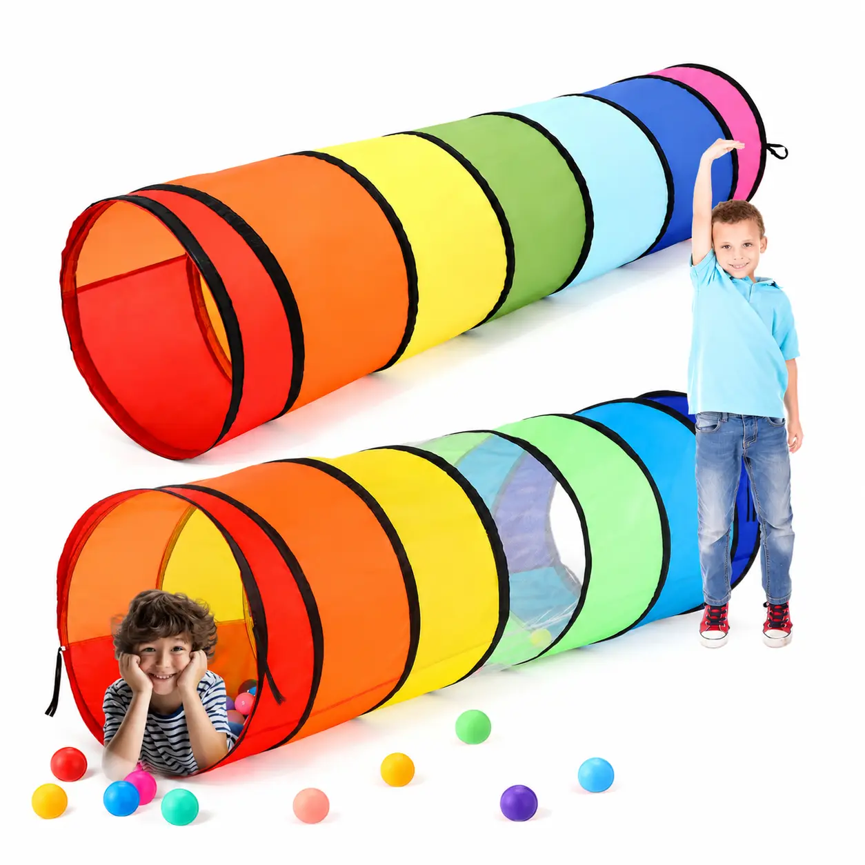 2-Pack Kids Play Tunnel Tent for Toddlers, Colorful Pop Up Crawl Tunnel Toy for Baby or Pet with Breathable Mesh, Collapsible Gift for Boy and Girl Play Tunnel Indoor and Outdoor Game
