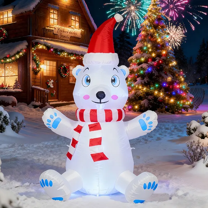 1.2m LED Lighted Inflatable Polar Bear Christmas Decoration, Outdoor Garden Party Decor, Waterproof Windproof, Quick Inflate with Fan
