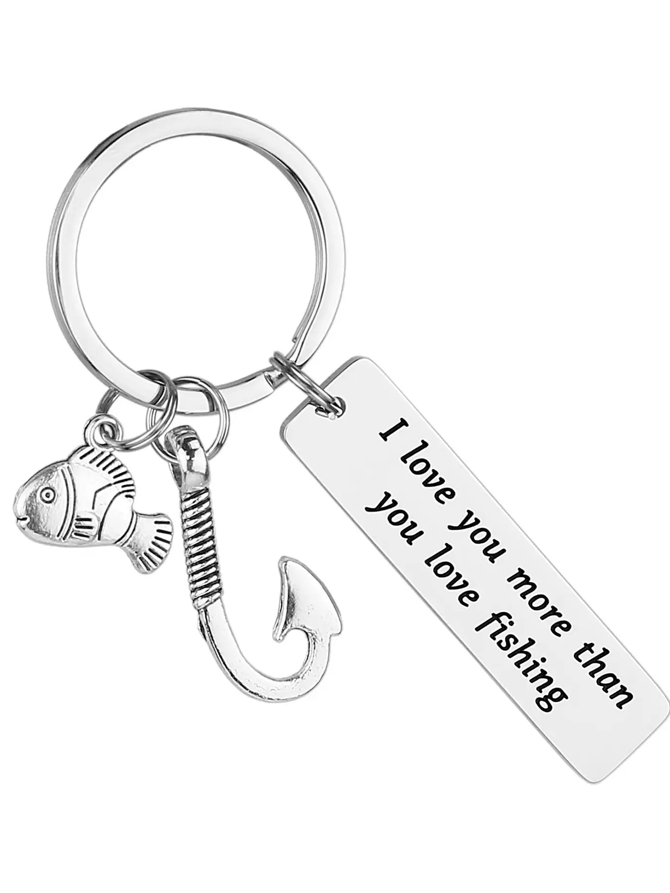Fishing Enthusiast Custom Keychain, Fish Hook and Small Fish Pendant, Romantic Gift for Men, Casual Style, All over Print