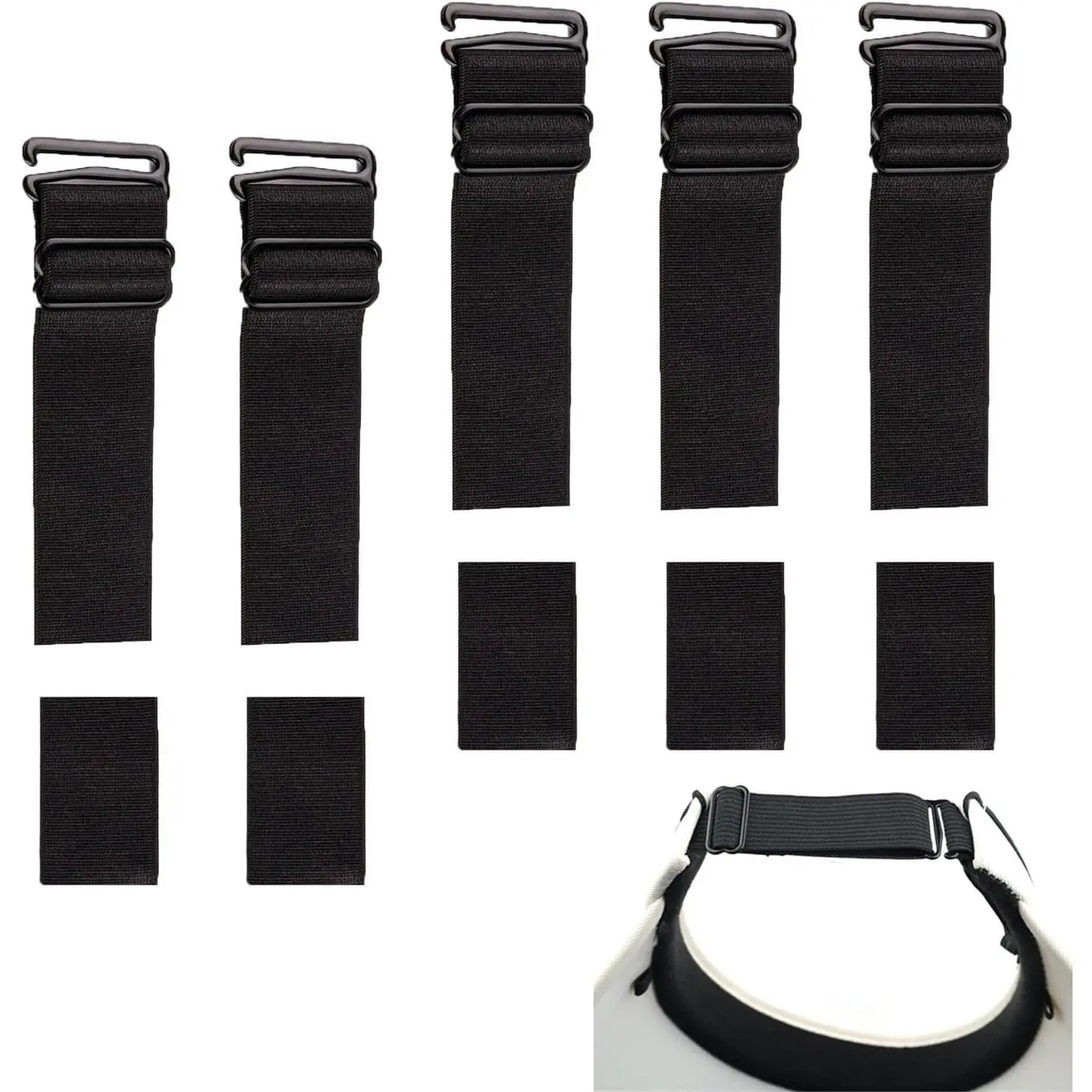 5 Set Sun Visor Hats Buckle and Straps  Sew  Elastic Adjustable Fastening Hook and Loop Straps Extender Fastener for Large Brim Beach Cap Ponytail Straw Visors Golf Visor Cap
