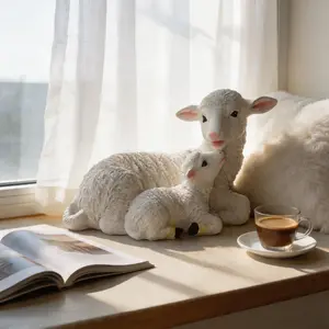 Beautiful Resin Mother and Baby Sheep Statue, Waterproof and Weather-Resistant, Perfect for Desktop, Kitchen, Window Shelf, Bookshelf, Gift for Mom, Teacher, Women