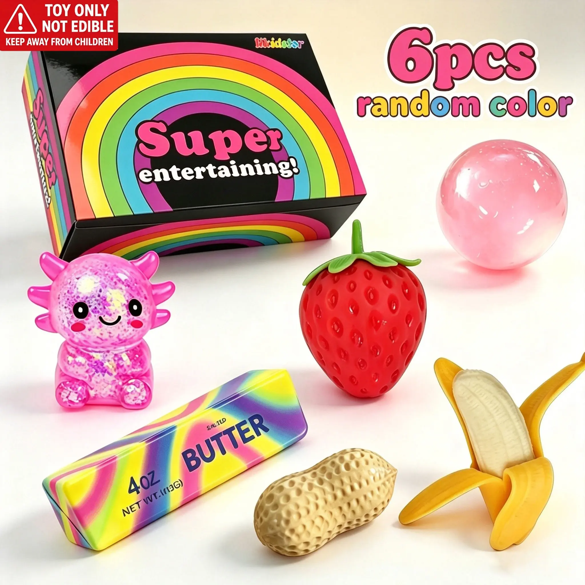 6-Pack Slow Rising Squishy Toy Set, Sensory Stress Relief Toys, Sensory Squishies, Slow Rebound TPR Material, Fun Food-Shaped Squishy Kit, Gifts for Kids & Adults, Birthday Party Favors, Classroom Prizes, Desk Decorations (Random Colors)