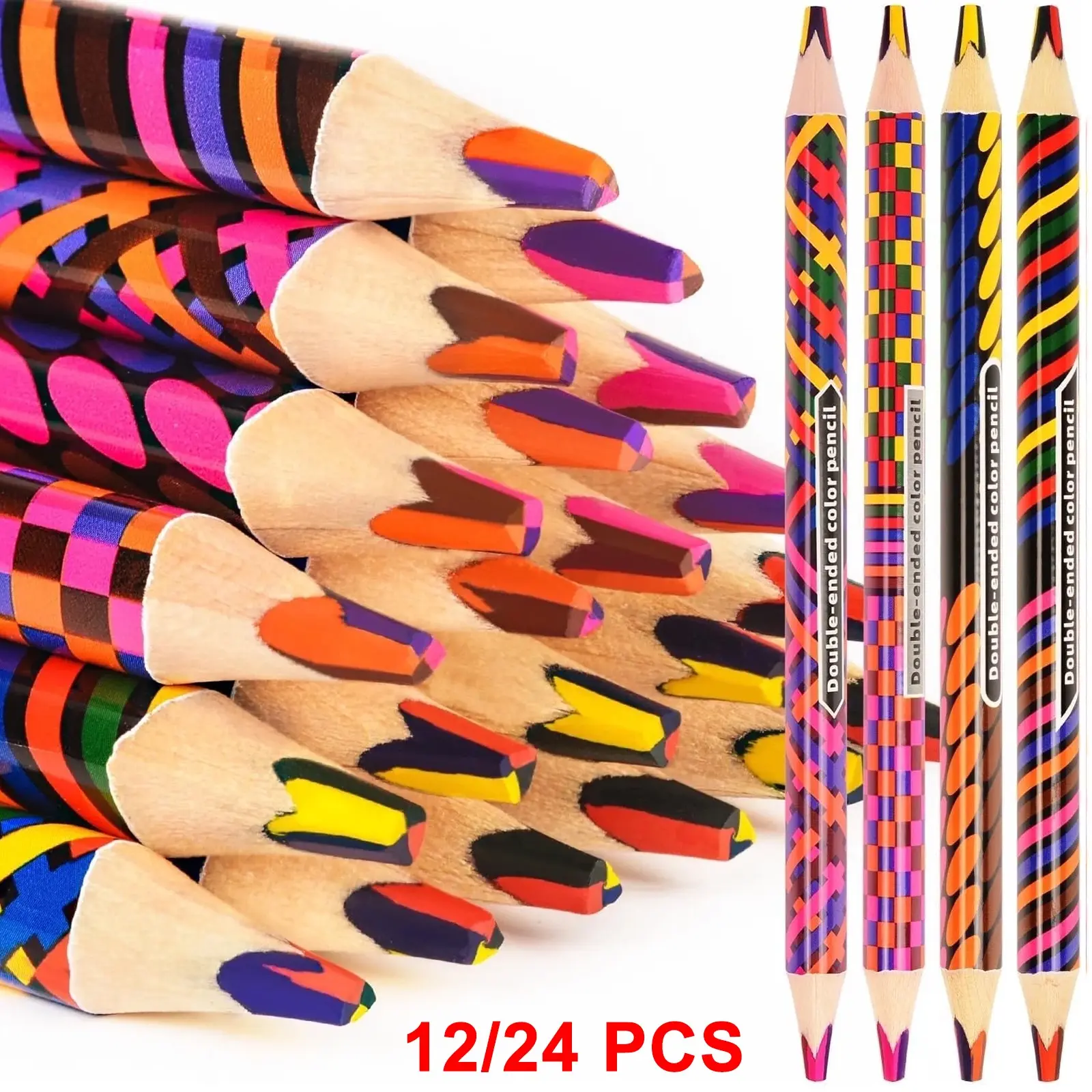 8 Colors in 1 Double-Ended Rainbow Colored Pencils for Adults Artist,Jumbo Multicolored Pencils for Coloring Drawing Sketching and Doodling,Pre-Sharpened (12/24pcs) ,For Professional Artistic Use