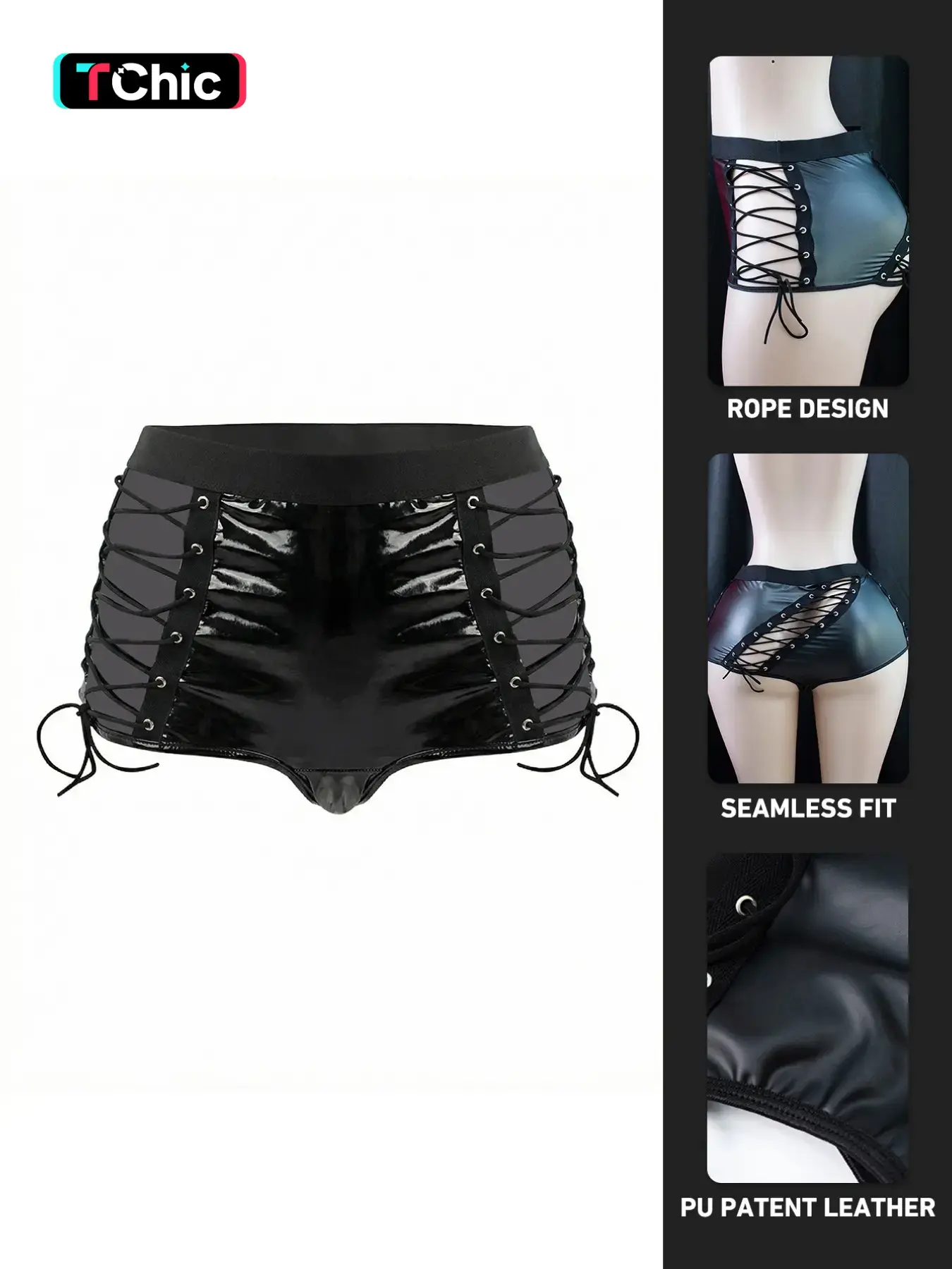 Women's Sexy PU Leather Thong Panties, Fitted Comfortable Lingerie with High-Quality Buckle Design, Perfect for New Year Romance
