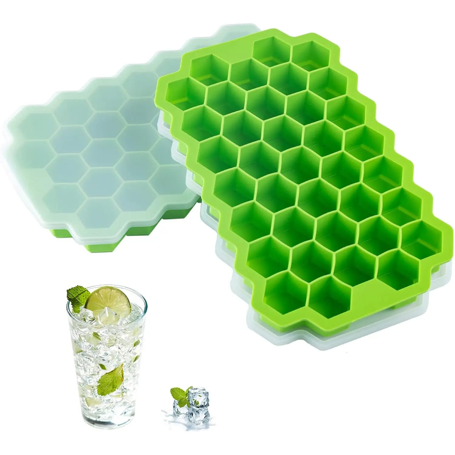 DIY Honeycomb Ice Cube Tray, 37-Compartment Popsicle Mold, Silicone Ice Cube Maker with Lid, Creative Ice-Making Box