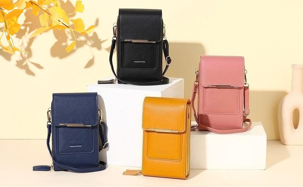 Women’s Crossbody Bag Touch Screen Mobile Phone Messenger Purse Small Leather Shoulder Bag with Adjustable Strap Card Slots Lightweight Travel Wallet