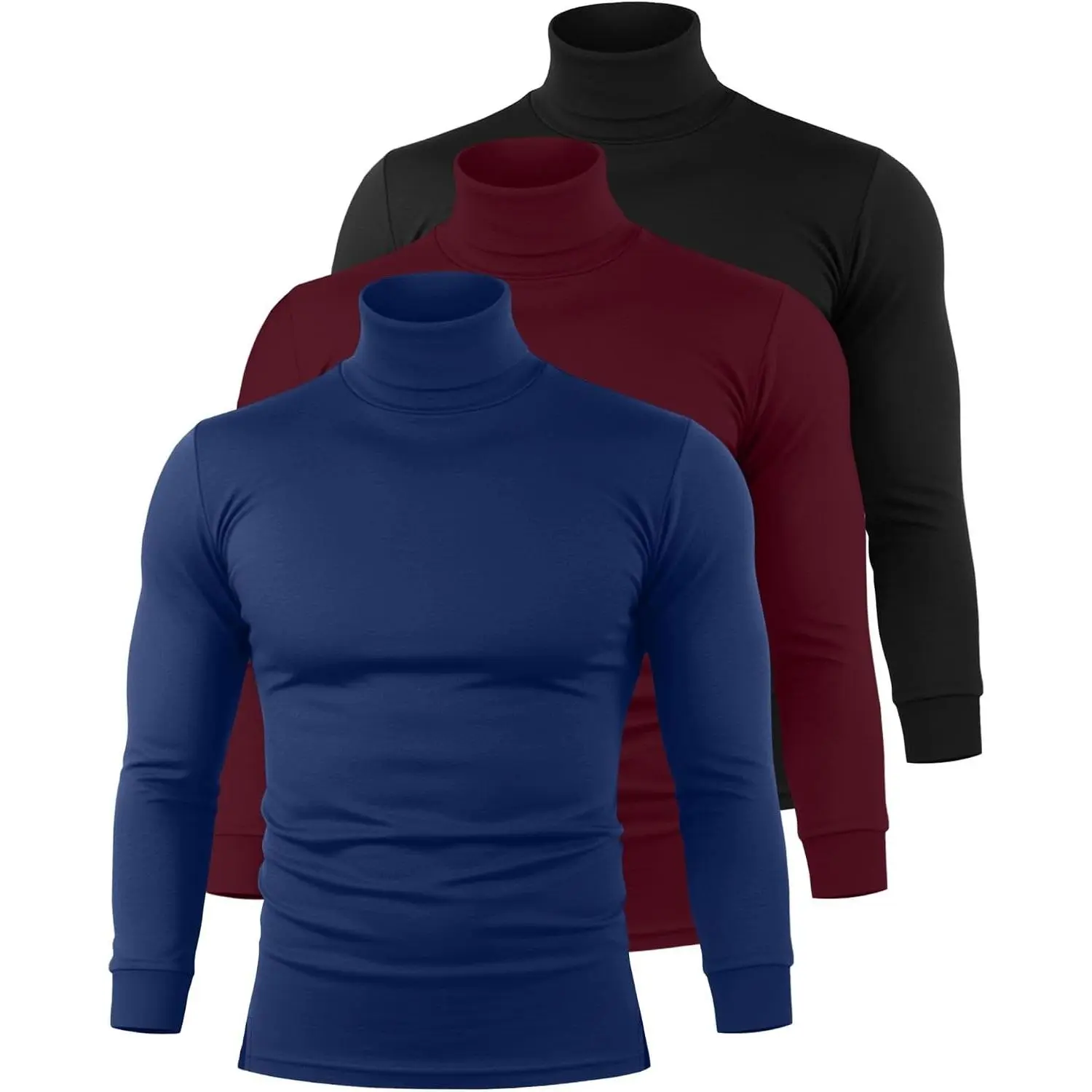 3 Pack Men's Turtleneck Shirts Thermal Basic Knitted Long Sleeve Casual Slim Fit Winter Pullover Tops