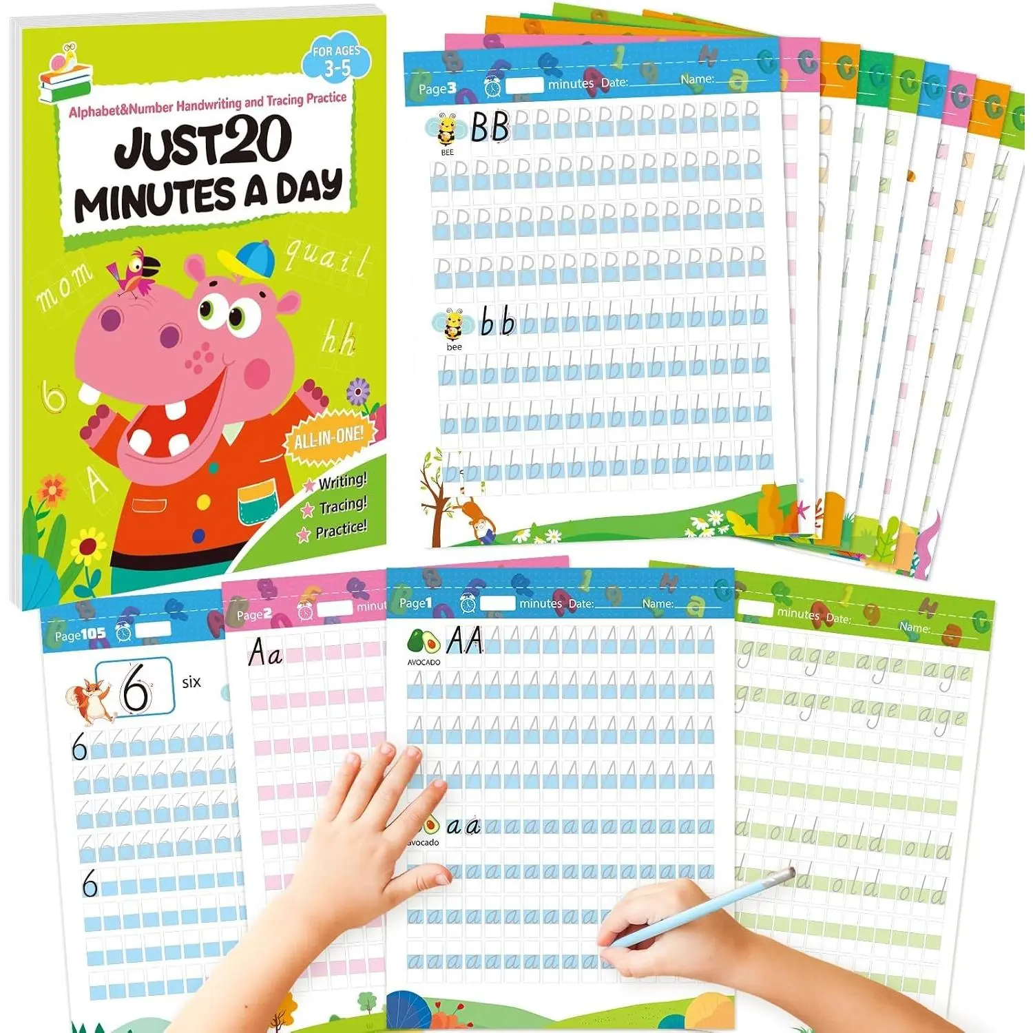 112 Pages Alphabet Tracing Book for   Alphabet and Numbers Handwriting & Tracing Workbook 26 Letters Numbers 0-9 Writing Practice Worksheets with Color-Coded Blocks for  School