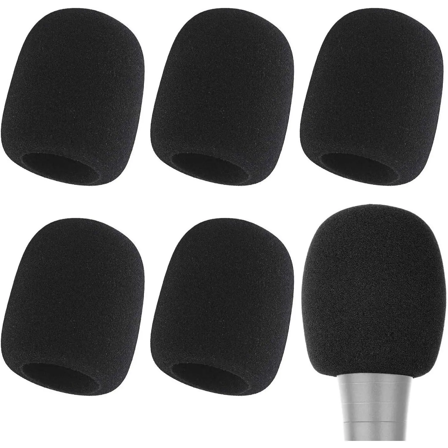 6 Pack  Microphone Covers, Thick Handheld Mic Windscreen Pop Filter for Standard Microphones, Washable Sponge Sleeve for KTV, Singing, Podcasting and Stage Performance (Black)