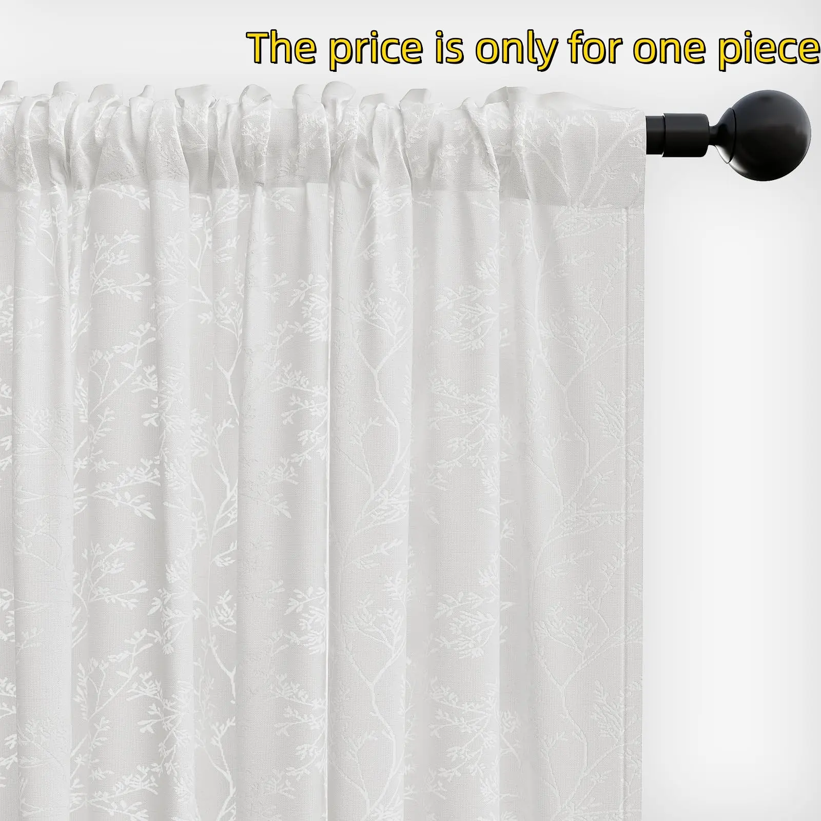 1PC Modern Minimalist Solid Color Mirror Plant Cutout Pattern Curtains, Light-Transmitting Privacy Design, Multi-Space Decor, Interior Decorations