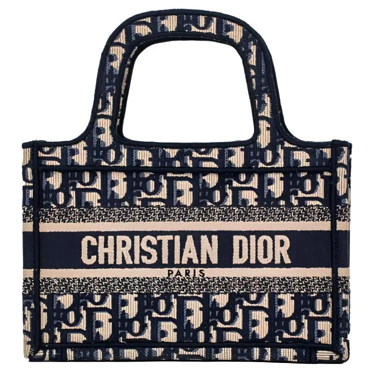 Dior Book Tote Handbag for Women – Denim Blue and Beige Patchwork, Embroidered Monogram Canvas