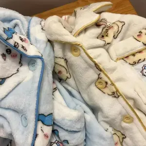 Cartoon anime chiikawa velvet pajamas, women's winter flannel soft and comfortable warm student home suit set，birthday gift