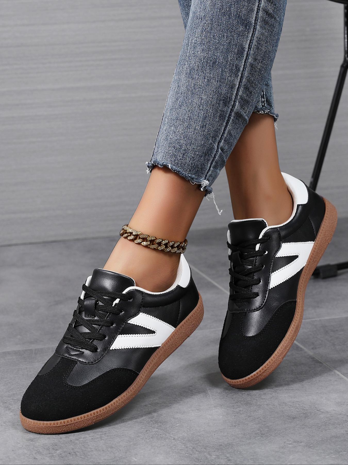 Women's Fashionable Lace Up Contrast Binding German Trainers Low Top Trainer, Casual Breathable Comfortable Sports Training Shoes, All-match Basic Shoes for Daily Wear