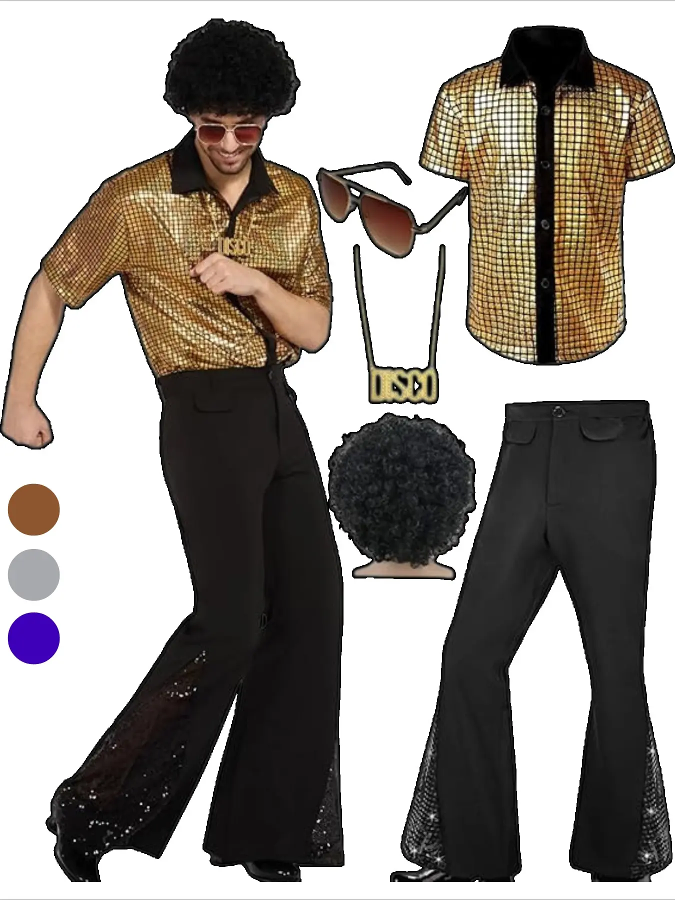 70s Disco Shiny Suit for Men Retro Classic Leisure Party Outfit Trendy 2026 Dress Up Clothing Sets for Men Costumes