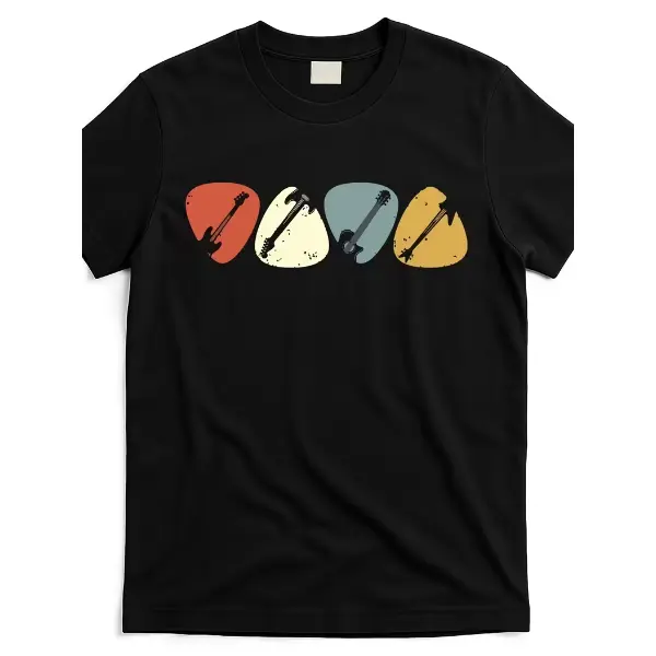 Men's Retro Guitar Pick T-Shirt - Vintage Music Tee Suitable for Guitarists & Bassists, Soft Breathable  Shirt with Iconic Plectrum, Casual Round Neck for Year-Round Wear, Machine Washable Apparel