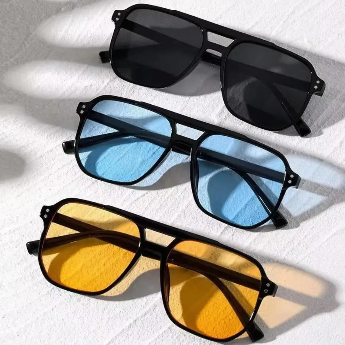 3PCS Unisex Vintage Square Sunglasses - UV400 Protection, Lightweight Frame, Retro Chic, Black/Dark Tint/Light Yellow Lenses, Chic Contemporary Fashion Men's Sunglasses, Black Lens Men's Sunglasses
