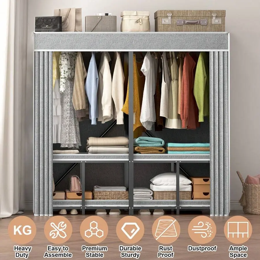 Portable Garment Rack Heavy Metal Closet Storage Shelf Duty Clothes Organizer