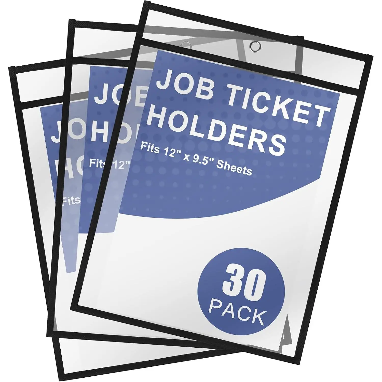 Job Ticket Holders 9x12, 30 Pack Heavy Duty Sheet Protectors Plastic Paper Sleeves 8.5 x 11 Clear Document Protectors Dry Erase Pocket Sleeves Document Holder for Shop Office Classroom , Black