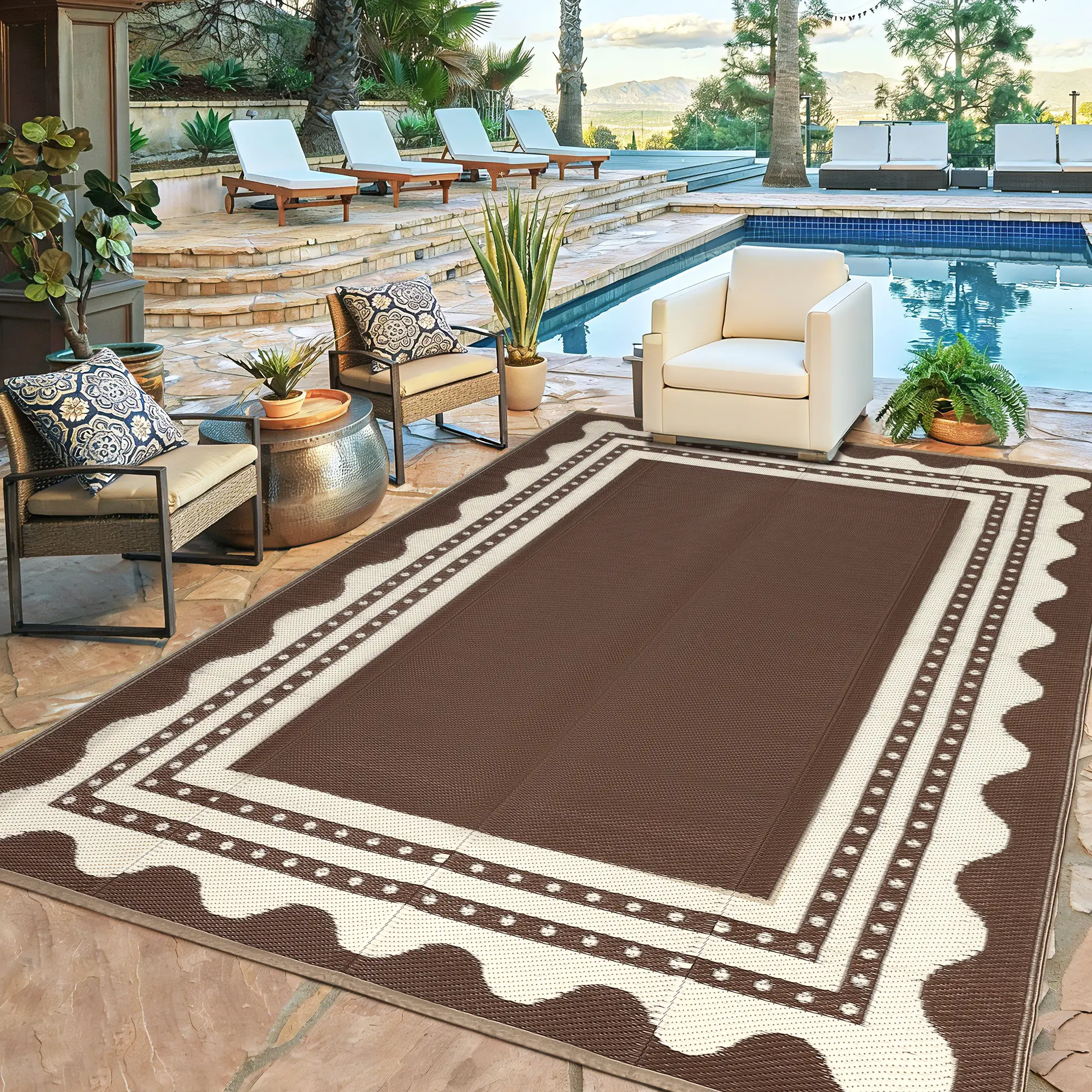 Waterproof Reversible Outdoor Rug – Durable Plastic Straw Patio Carpet for Garden, Camping, RV & Deck – Easy-Clean, Fade-Resistant, Versatile Use – Grayish White, 8x10ft, United States Spec
