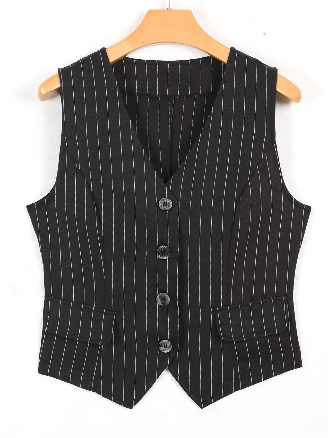 Women's Striped Blazer Vest, Sleeveless Blazer, V-Neck Single Button Fitted Short Design, College Style British Vintage, Layering Slimming Elegant, Fall New Arrival, Blazer Waistcoat
