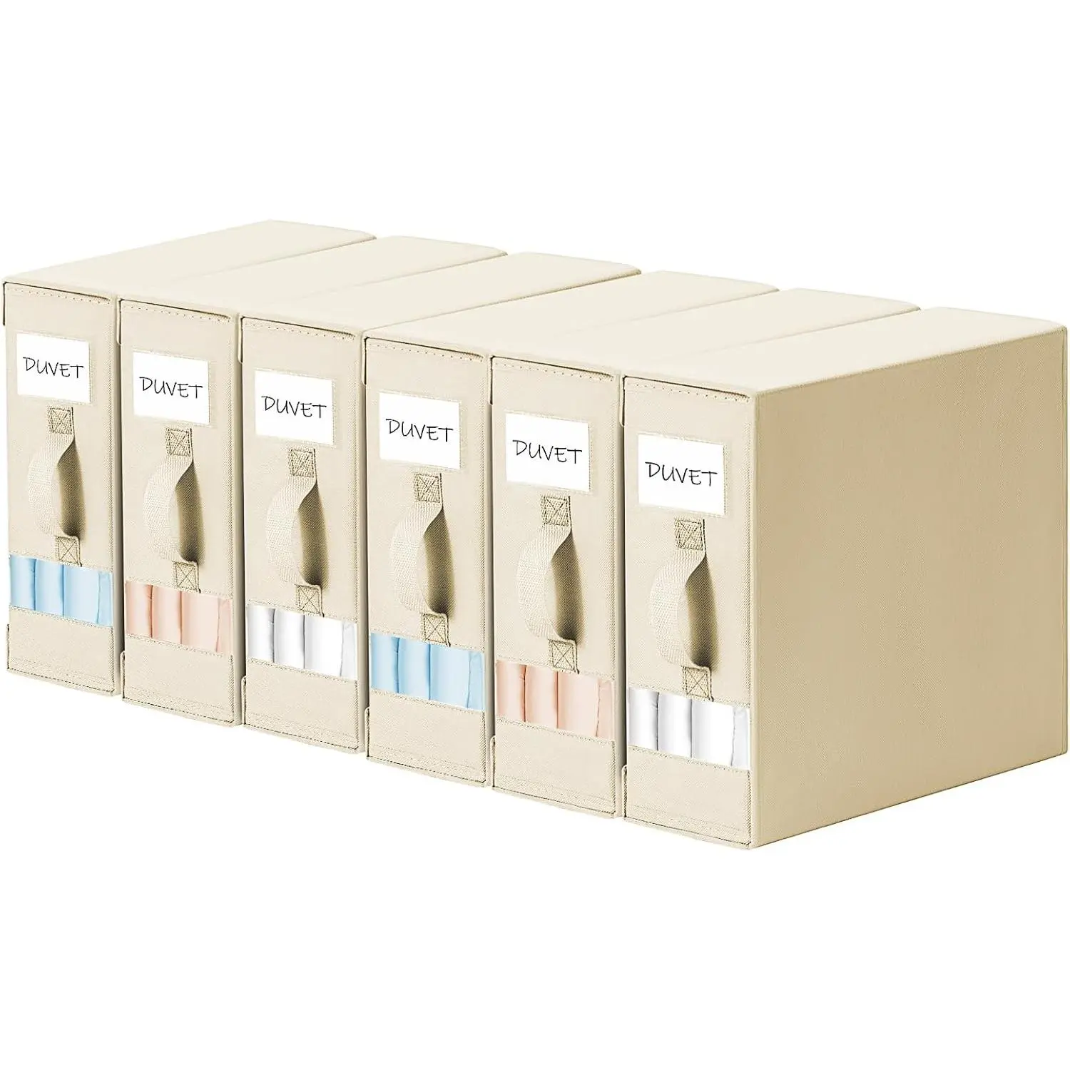 Bed Sheet Organizers and Storage 6 Pack - Foldable Sheet Holder for Linen Bedding Storage Box for organization, Sheets Set Holder for Blanke, Towel ( &  Size), Beige