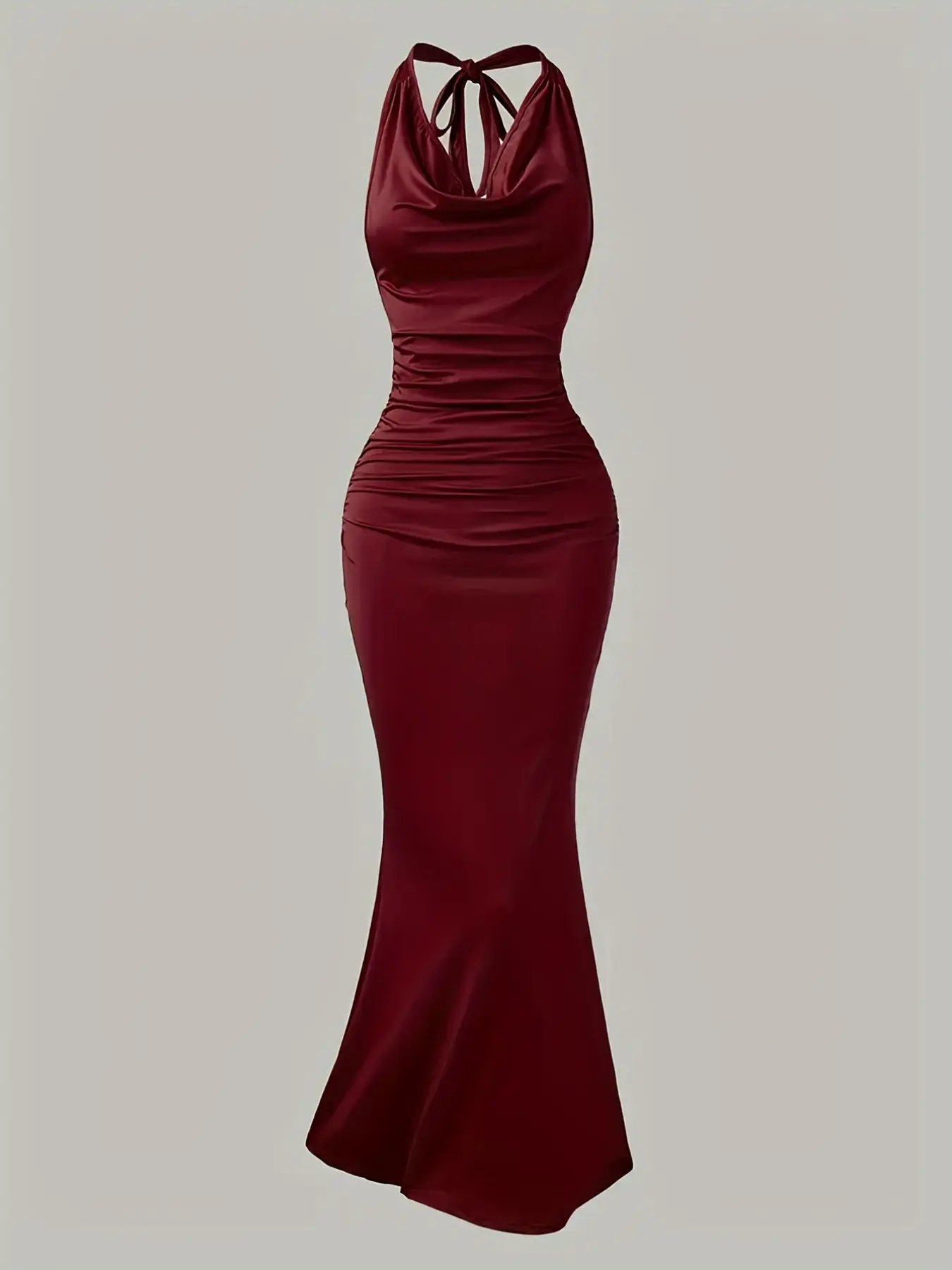 Elegant Pure Color Halter Neck Slim Fit Fish Tail Long Dress, Women's Fashionable Bodycon Dress, Fitted Mermaid Dress, Formal Wear, Elegant Evening Wear, Elegant Party Dress, Perfect for Special Occasions