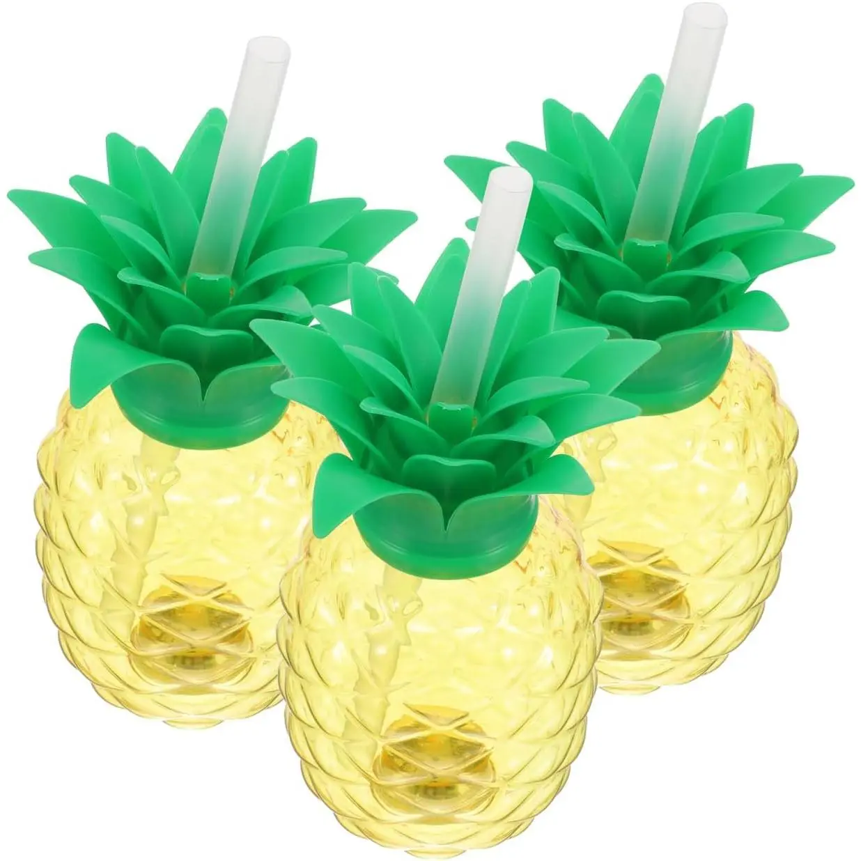 LED Pineapple Cup with Lid and Straw, 7 Inch Light Up Plastic Drinking Cup, Glowing Pineapple Drink Bottle for Luau, Pool, Beach Party and Summer Events