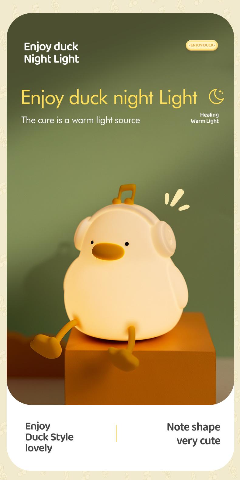 Happy Duck Night Light - Silicone Touch-Activated Music Lamp, USB Rechargeable Bedside Decor for Kids' Room (Gift Ready)
