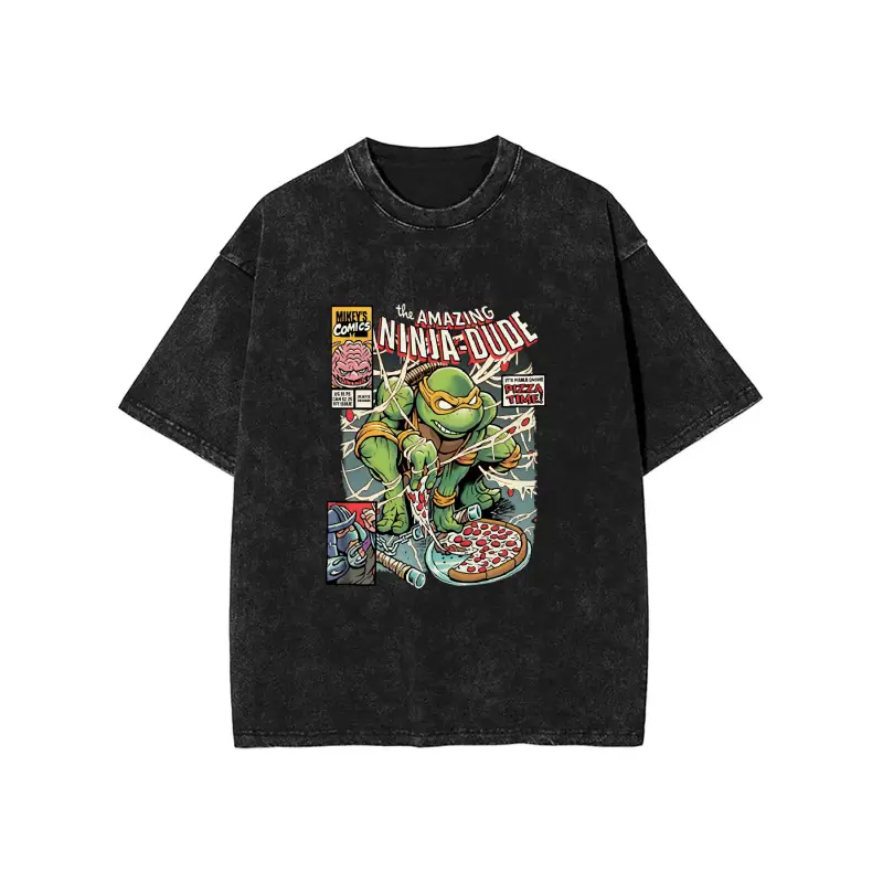 Vintage Acid Washed Ninja Turtle Mikey Comic Graphic Tee Distressed Oversized Retro Cartoon Street T-Shirt Unisex# VintageCartoonTees# DistressedStreetwear# NinjaTurtleMerch# OversizedShirts# 90sNostalgiaOOTD