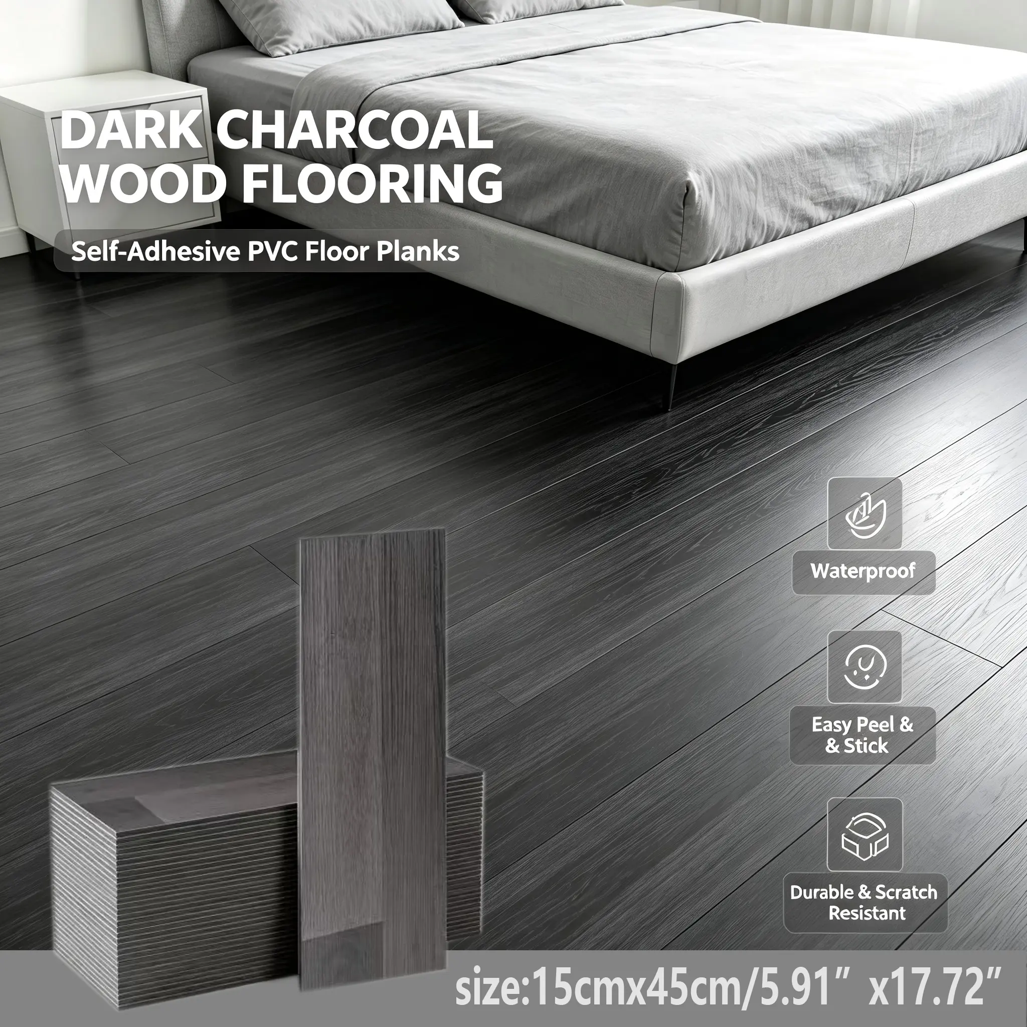 Self Adhesive PVC Floor Tiles 15x45cm, Vinyl Flooring, Waterproof Peel and Stick Wood Plank Flooring, Easy Installation for Home DIY Projects