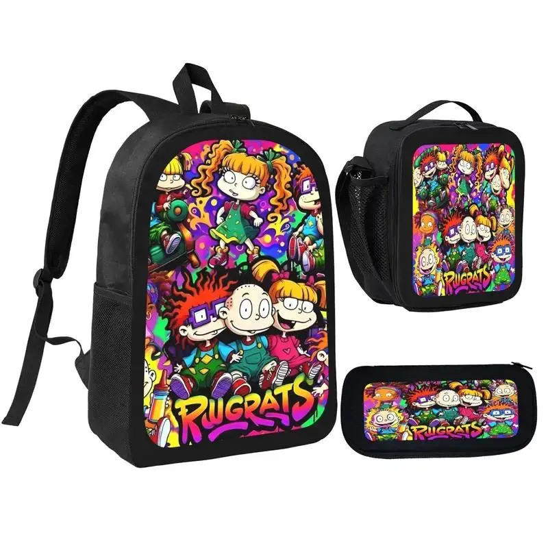 Rugrats Backpack With Lunch Box Pencil Case 3 In 1  Lightweight Large Capacity 600D Oxford Cloth Adjustable Straps Comfortable Mesh Back Cushioning backpack goals