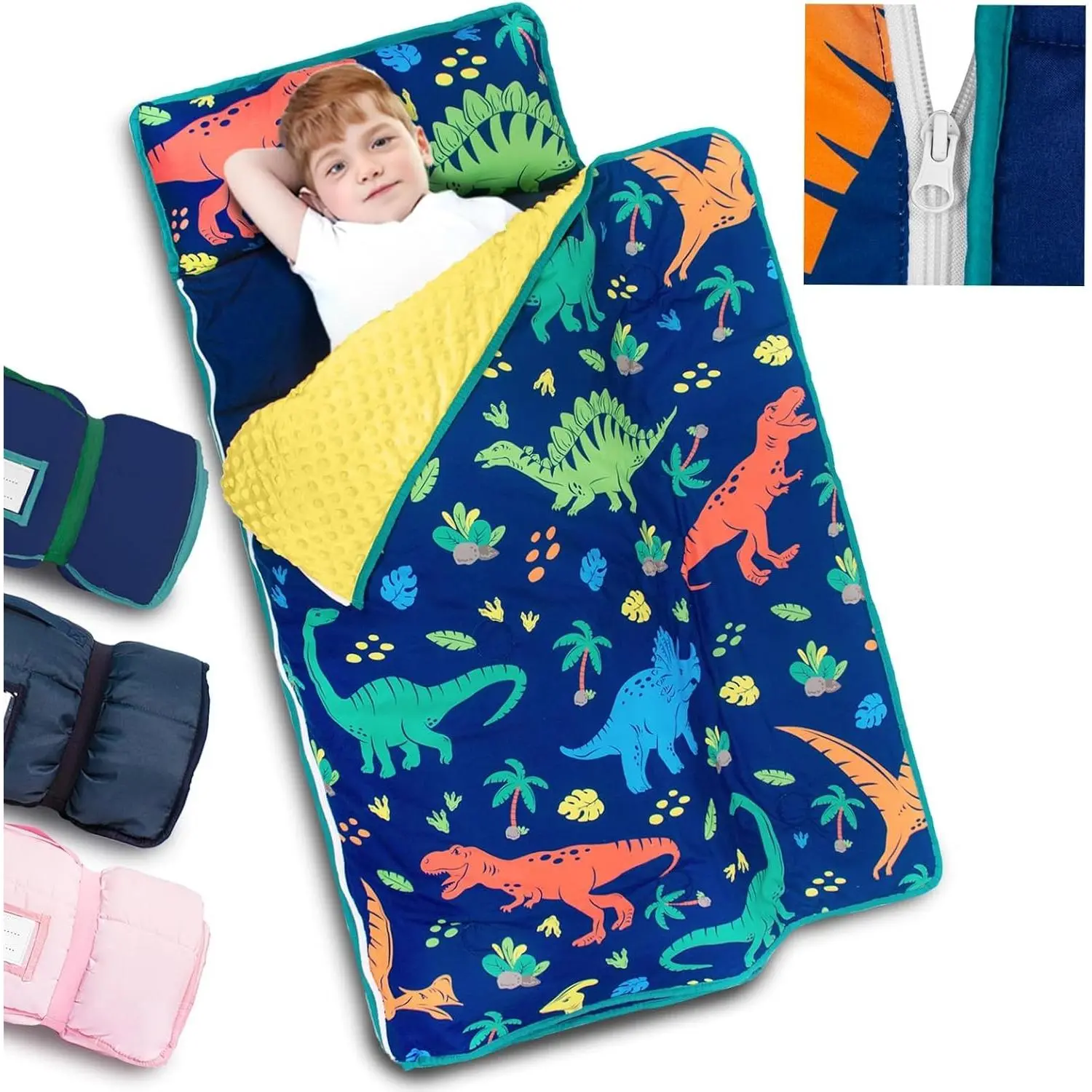Toddler Nap Mat with Pillow – Extra Large 55"x35" Sleeping Bag with Detachable Blanket, Washable & Roll Up for Daycare, Preschool, Kindergarten, Boys & GirlsGift