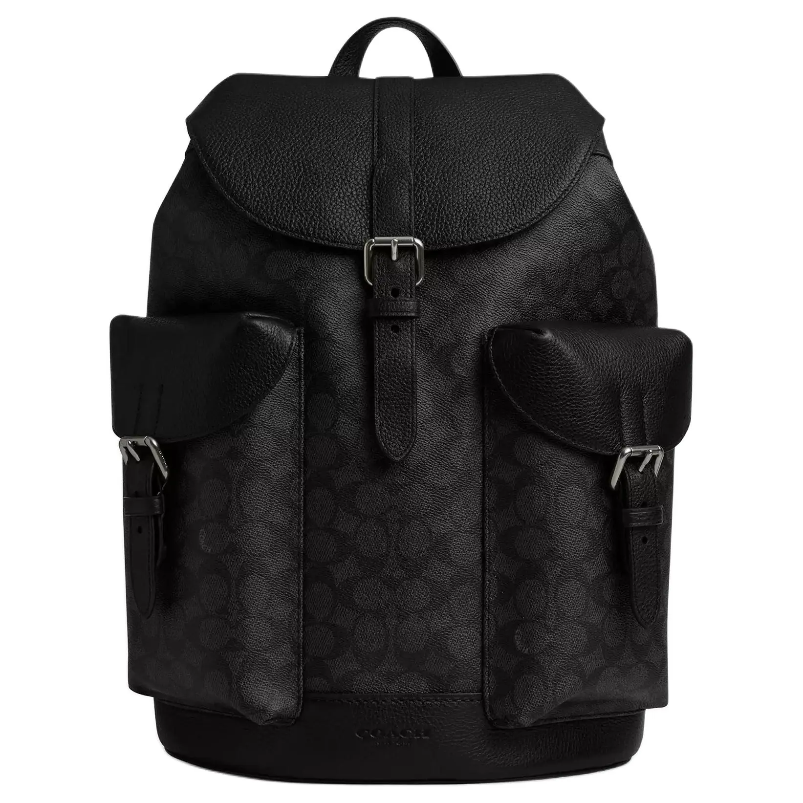 COACH Warner 32 Leather Backpack for Men – Logo-Embossed, Large, Charcoal