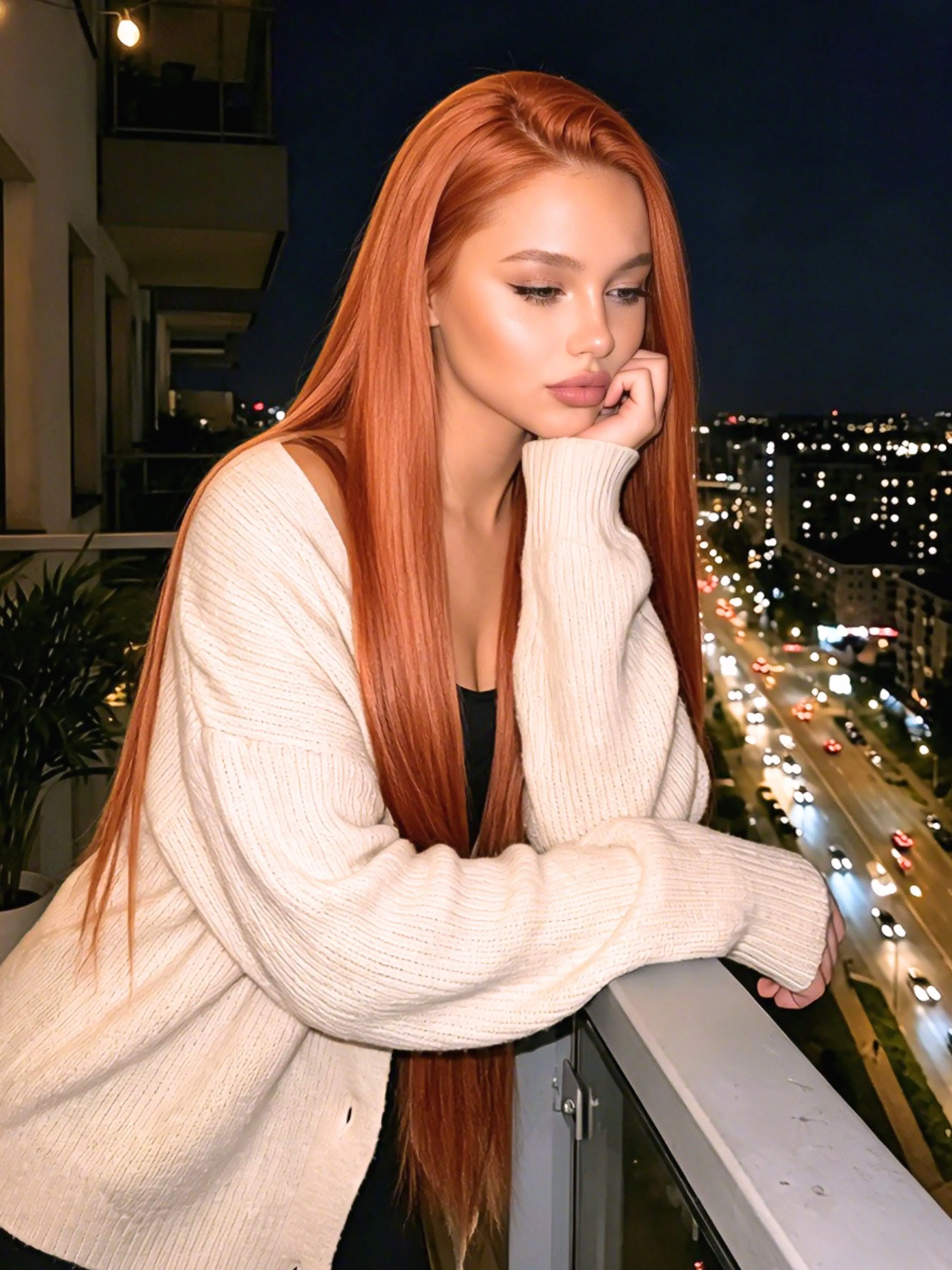 32" Sunset Copper Ginger Lace Front Wig HD Lace 13x4 Straight Pre-Plucked Natural Hairline Heat-Resistant Synthetic Hair Free Part Glueless for Daily Glam & Party Wear
