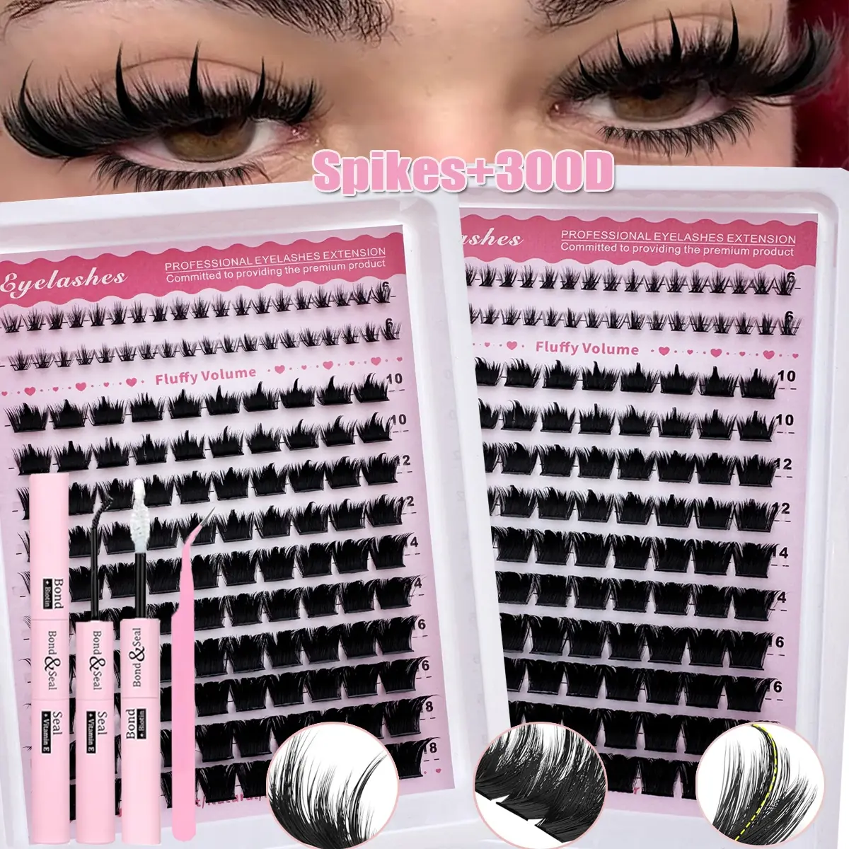 Manga Fluffy Eyelash Clusters, Volume Fluffy Lashes, Spiked and Lower DIY Dramatic Lashes, Mixed Lengths 6–21 mm for Natural Yet Dramatic Cat Eye Look, Reusable False Eyelashes, Falsies Eyelash Extension