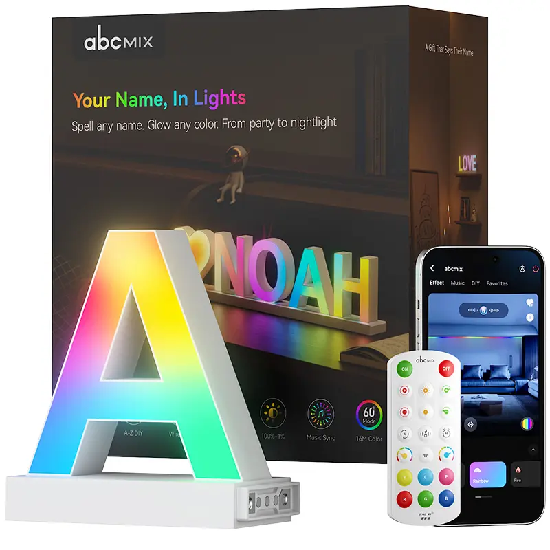 Custom Name Sign, RGBWIC LED Letter Lights, 16M Colors, Multiple Effects, Music Sync, 1%-100% Dimming, 2700K Warm Light, Magnetic Setup, USB-C Power, Up to 10 Characters, App & Remote Control.