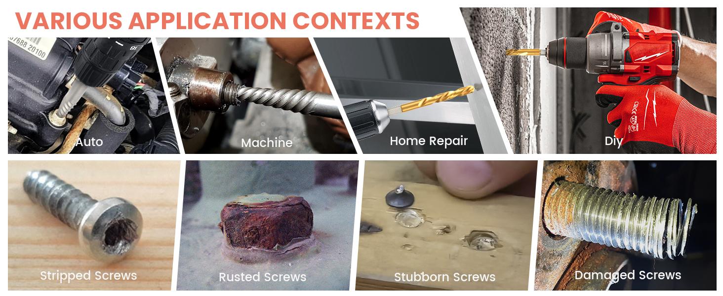 Optimized Screw Extractor and Left-Hand Drill Bit Kit, Broken Bolt Remover Reverse Cobalt HSS Steel Drill Set, Stripped Rounded-Off Damaged Bolts Removal Tool, 14-Piece Easy Out Kit for Screws & Studs, Durable Reusable Extraction Solution hand tool