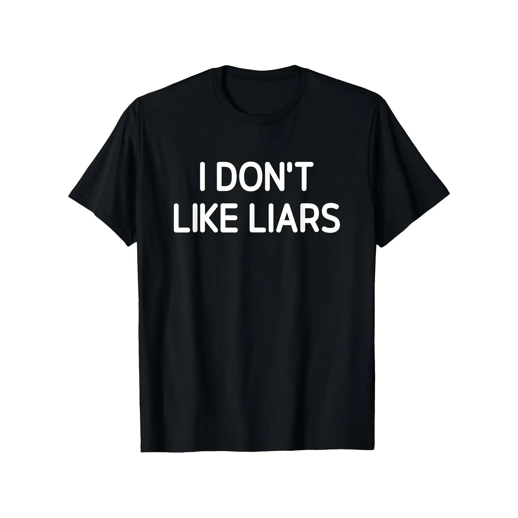 Stylish Short-Sleeve Satirical Tee, "I Don't Like Liars" Print for Men, Pure Casual Round Neck, Slightly Stretchy Comfortable Fit, White Letters on Black, Suitable for Casual Outfits & Christmas Gifts (S-XXXL, M)