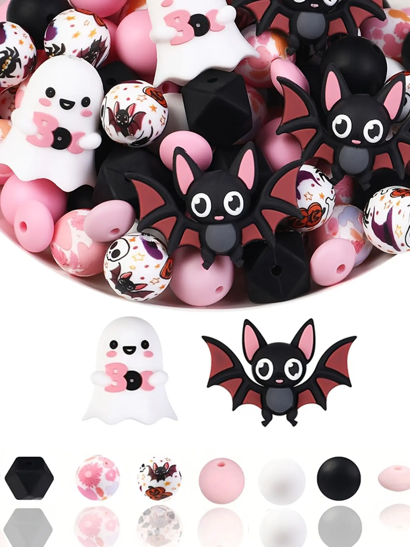 30pcs Halloween Boo Bat Silicone Beads Set, Beads for Crafts, DIY Jewelry Making Supplies, Bracelet Charms, Party Accessories, Craft Materials