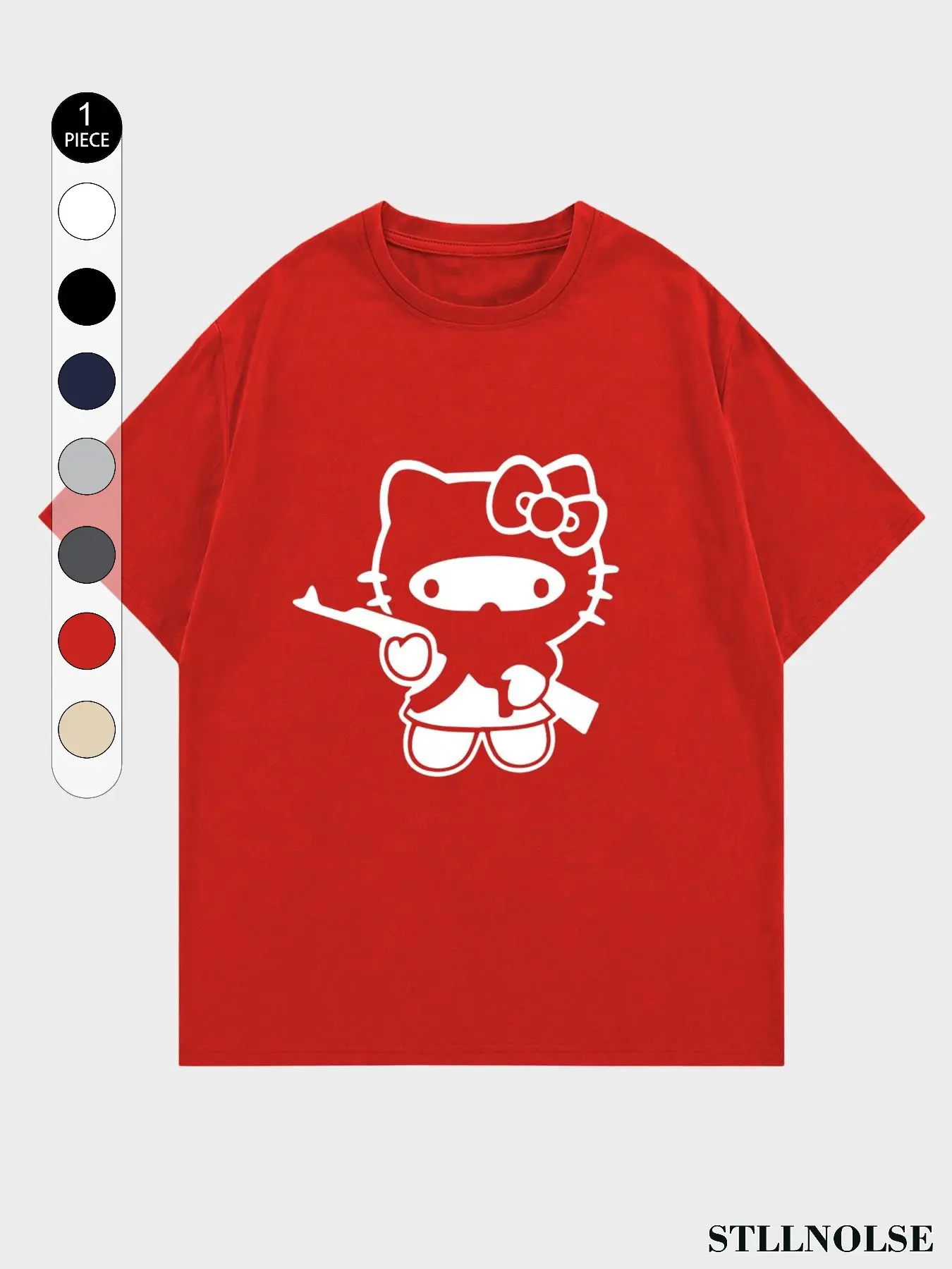 Men's Humorous Hello Kitty Print T-Shirt, Loose-Fit Casual Top, Fun Emoji Gift, Trendy Fashion for All Seasons, Menswear