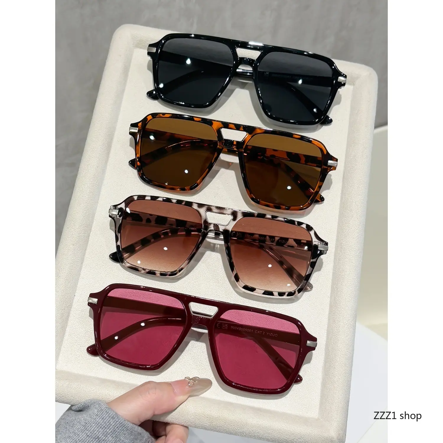 Unisex 4PC Retro Square Aviator Sunglasses - Square Lenses, Aviator Look, Double Bridge, 90s Vintage UV400 Eyewear, Travel Wear for Street Snap, Unisex Fit, Uv400 Shade, Sunglasses For Women, Men's Sunglasses