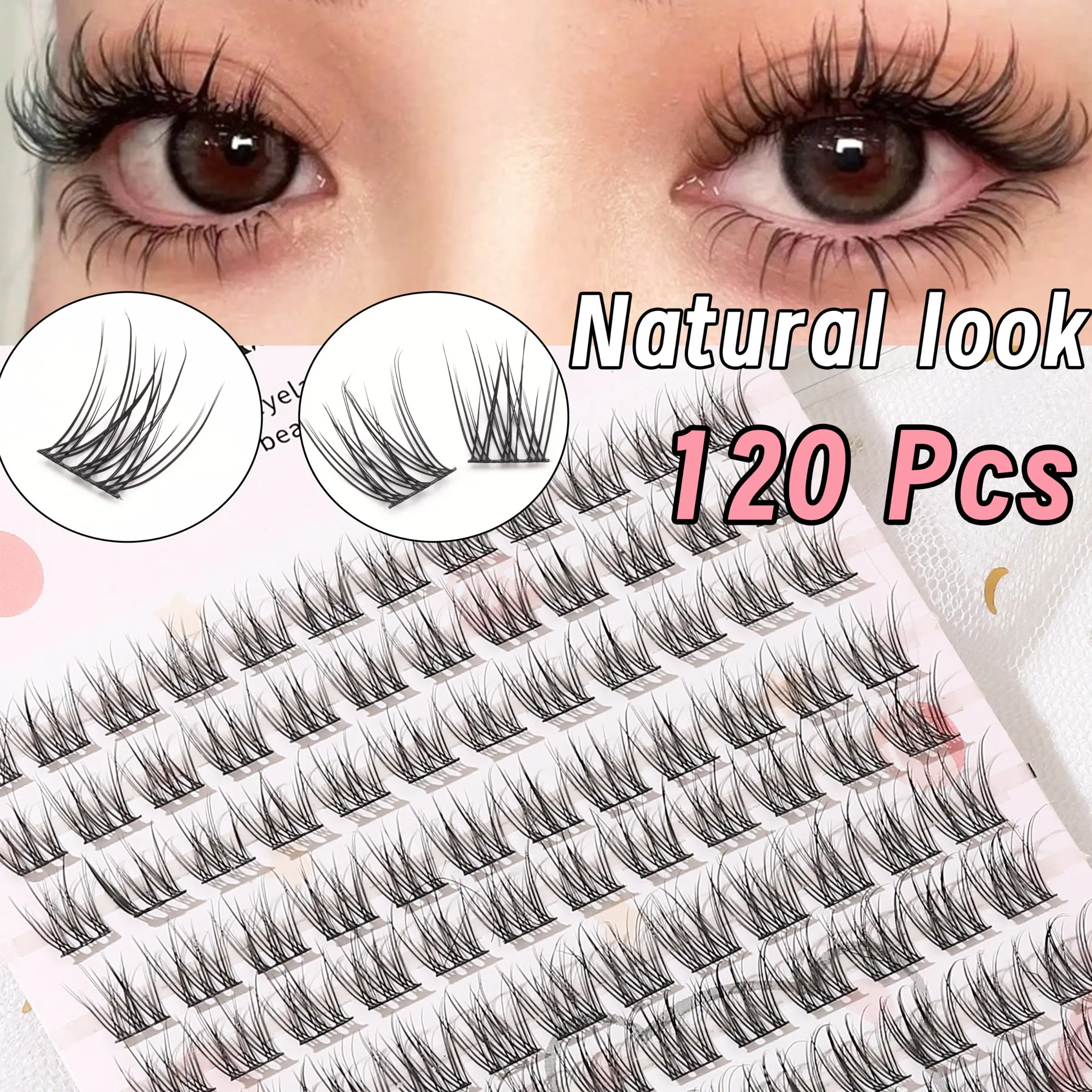 Korean Natural Cluster False Lashes, 120 Pcs Soft Long Design, Enhance Eye Makeup, Perfect for Gifts and Daily Use
