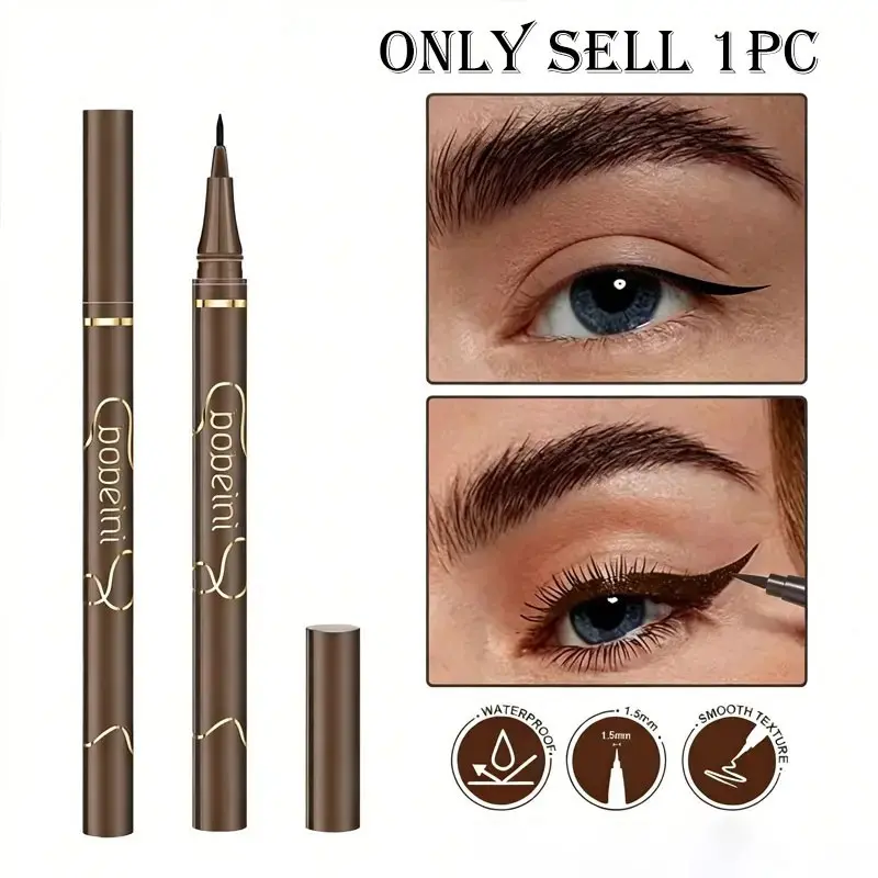 Steady Flow Gold Trim Liquid Eyeliner, Flexible Thin & Thick Lines, Uniform Color Payoff, Beginners Create Sheer Atmospheric Eye Makeup Easily