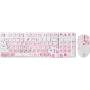 Redragon BS-7552 Wireless Gaming Keyboard & Mouse Combo, 98-Keys Low-Profile Mechanical Switch with White LED, 4000 DPI Mouse Bundle, Sakura Pink