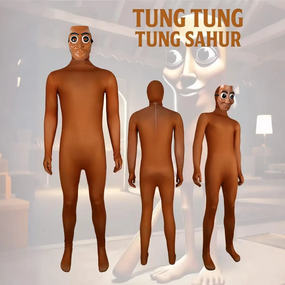 Tung Tung Tung Sahur Cosplay Stage Props, Triple T Short Video Costume, Viral Brainrot Meme Full Face Mask, Halloween Gift, Clothes