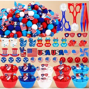 361Pcs 4th of July Sensory Bin Filler – Patriotic Fine Motor Kit with Tweezers, Pom Poms, Stars & Hearts for Counting & Sorting