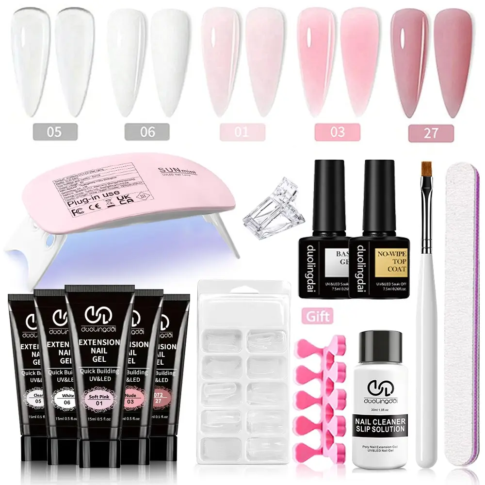 5 Color PolyGel Nail Kit, Professional Builder Gel with Portable UV Lamp, DIY-Friendly for Beginners, Nail Art Kit for Women & Girls, Extension Gel Kit, PolyGel Nail Set