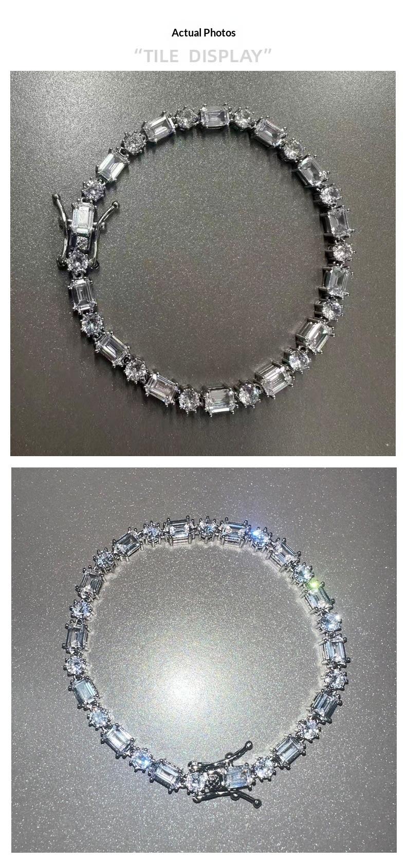 Square and Round Mixed Zircon Tennis Bracelet, High-end Zircon Bracelet