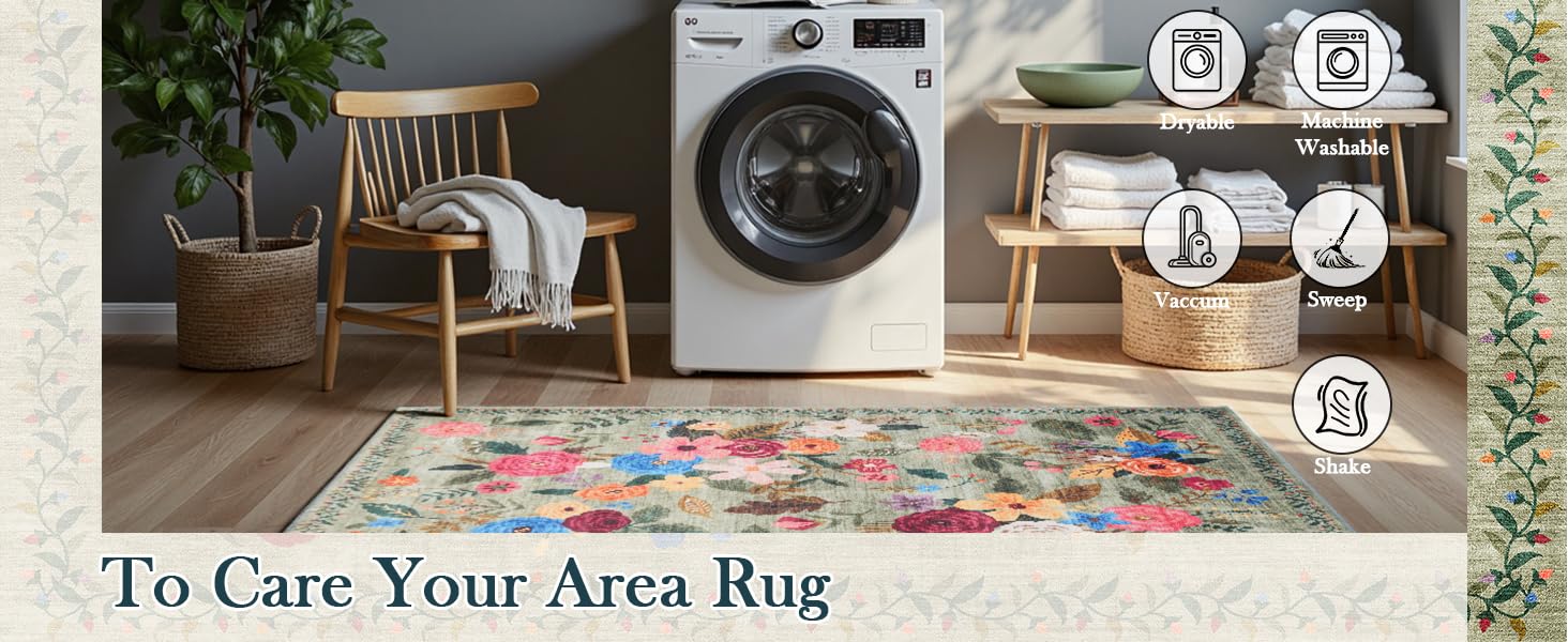 Pink Area Rug 4x6 Rug Washable Boho Rugs Non Slip Low Pile Floral Small Carpet for Bedroom, Bedside, Kids Room, Office, Dining Room(Light Pink, 4 x 6)